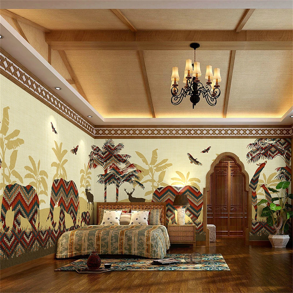 Custom Southeast Asian restaurant wallpaper Thai Indian yoga studio background abstract elephant mural wallpaper home decoration
