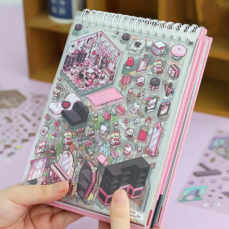 Mr. Paper 1 Sticker Book + 1 Tweezer, Miniature Scenes Cartoon Landscape Collection 4.0 Gothic Theme DIY 3D Sticker Cabin Scenes