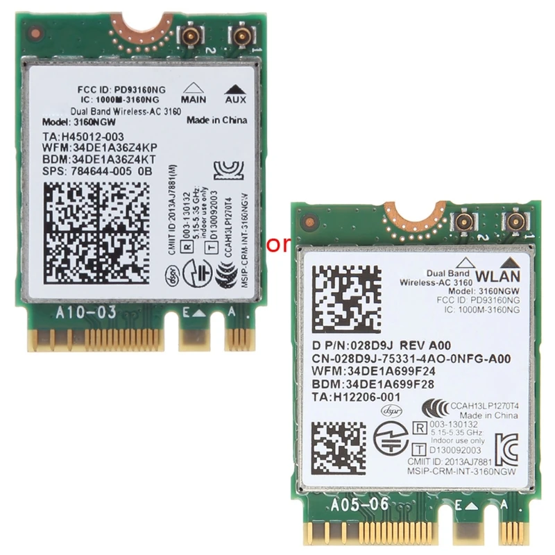 Dual Band 2.4G/5G for Intel Wireless Notwork Card 3160 3160NGW Wireless-AC 433Mbps forDell Laptops