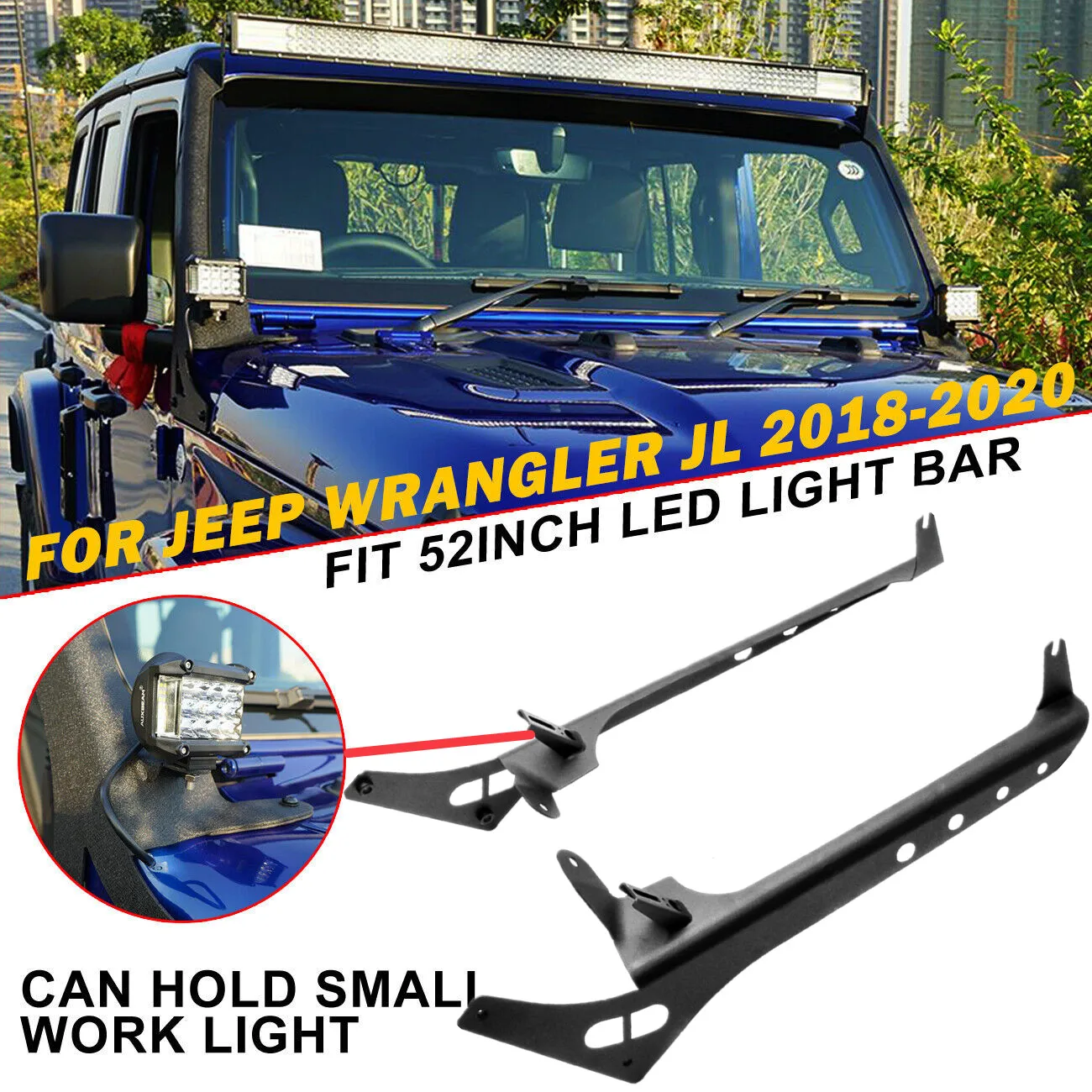 52 inch LED Work Light Bar Mount Bracket With A-Pillar Holder For Jeep Wrangler JL 2018 2019 2020 Accessories