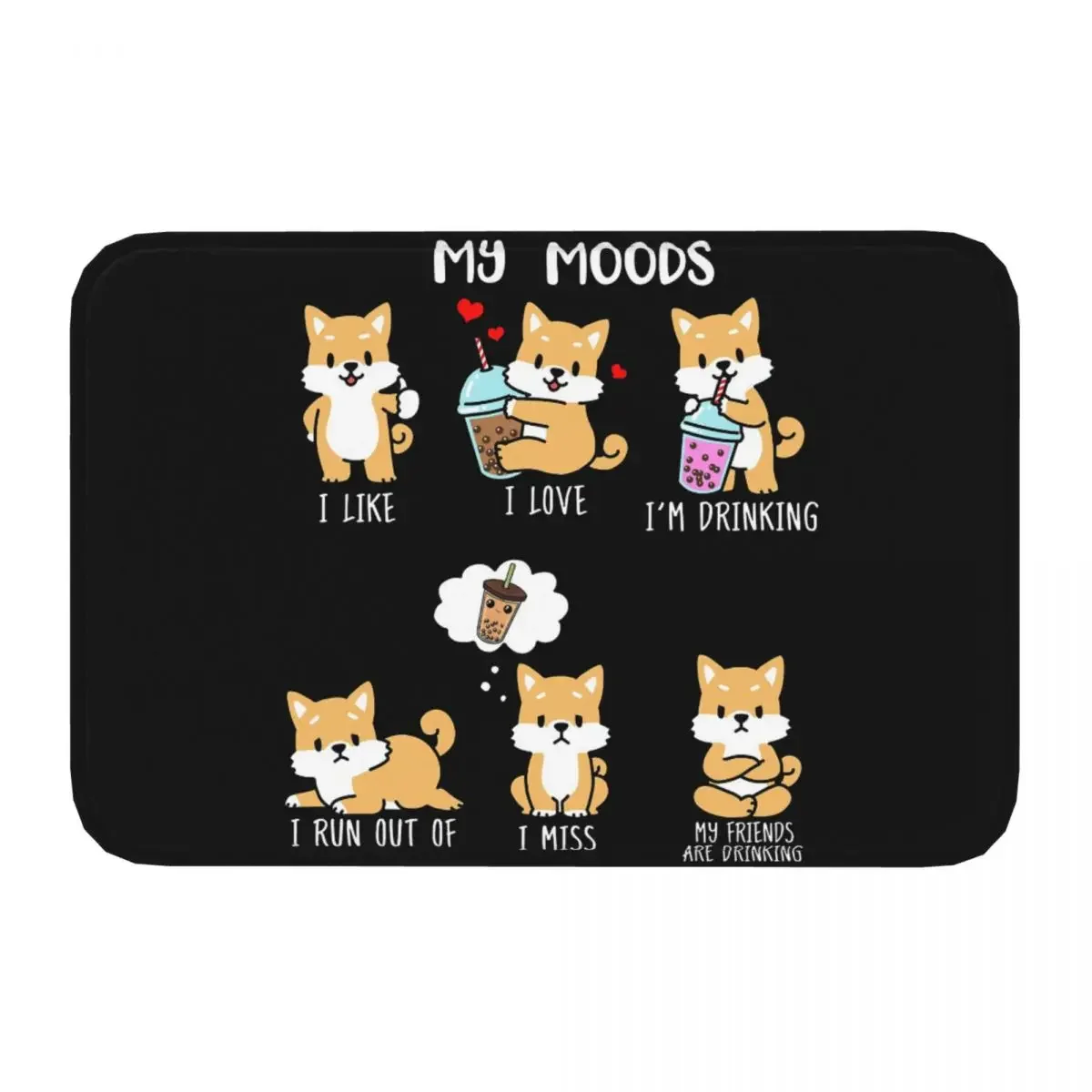 Bubble Tea Bathroom Mat Shiba Inu Boba Tea Dog Classic Doormat Kitchen Carpet Entrance Door Rug Home Decor