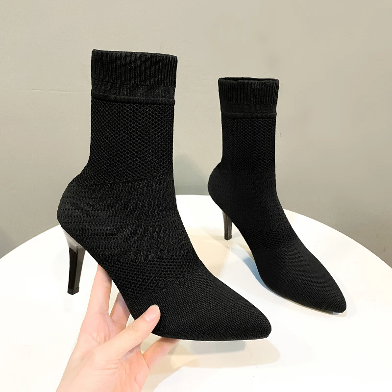 Sexy Sock Boots Knitting Stretch Boots High Heels for Women Fashion Shoes 2023 Spring Autumn Ankle Boots Female Size 42 Chelsea