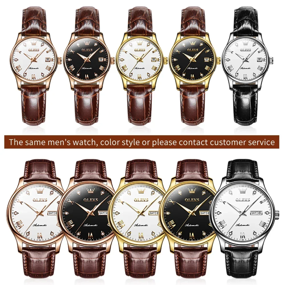 OLEVS 9932 Automatic Mechanical Watches Leather Strap Wristwatch Luxury Business Calendar Luminous Waterproof Watches For Women