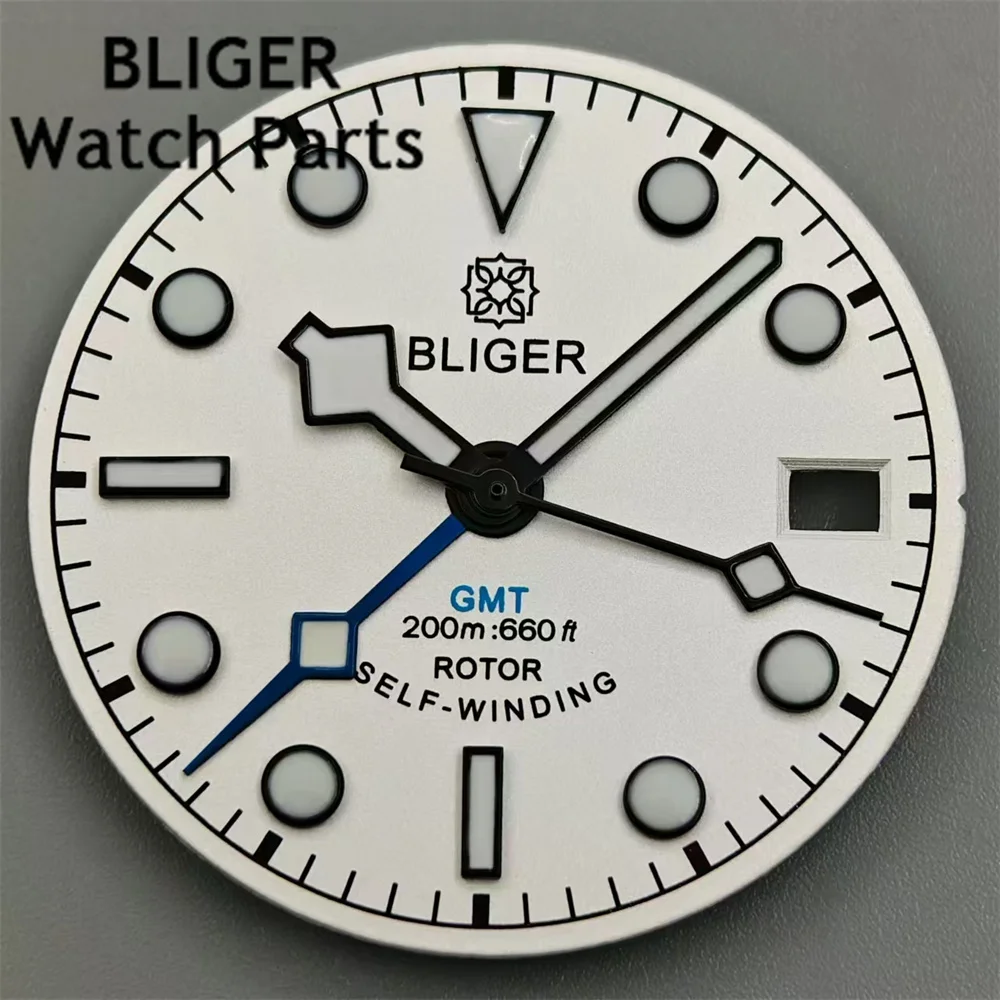 ブリガーダイヤルタイムマーク、ハンドセット、発光時計、ブラックエッジ、グリーン、ブルー、レッド、オレンジ、GMTマーク、c3、グリーン、発光、フィット、nh34ムーブメント、29mm