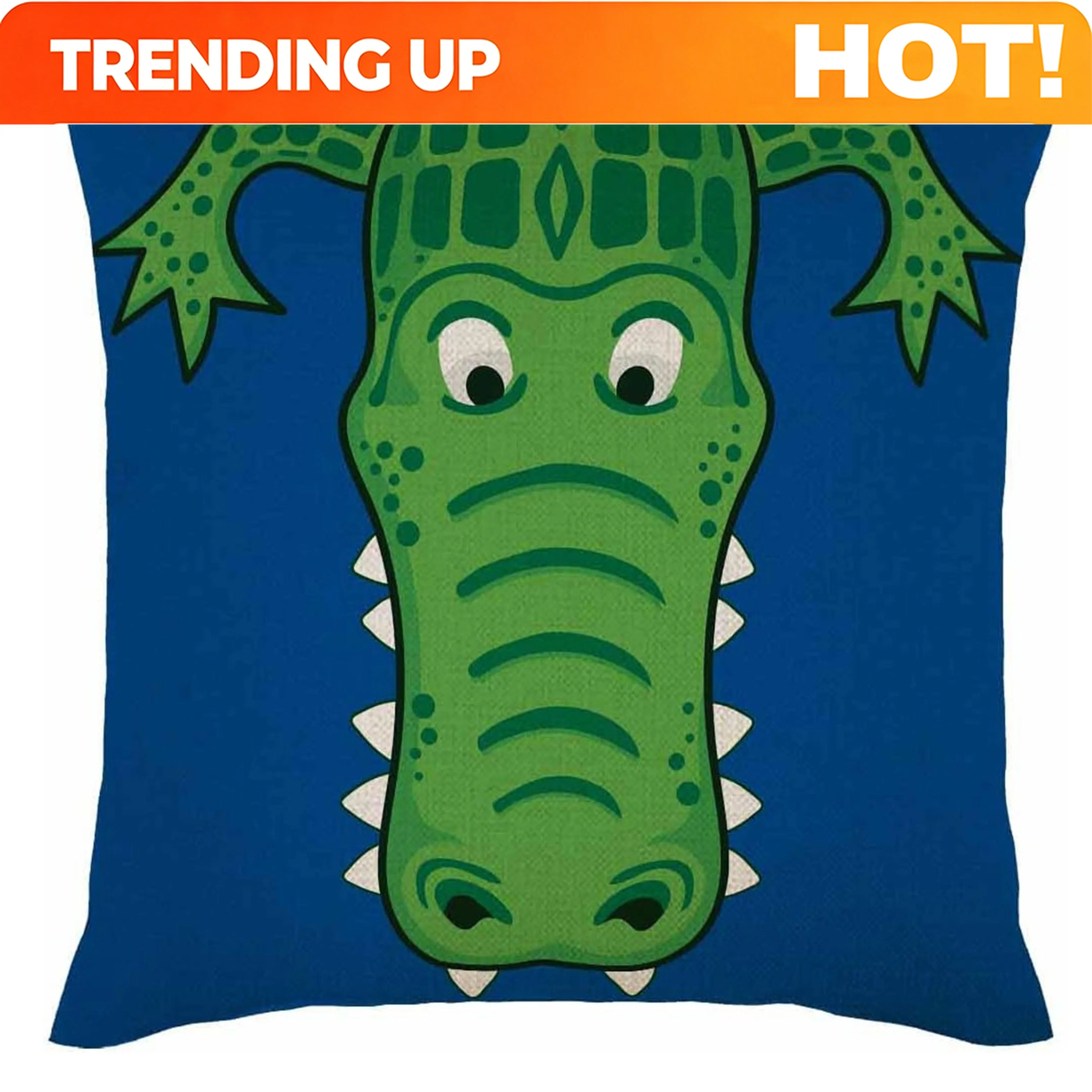Customize Contemporary Green Crocodile Throw Pillow Cover with Teeth, Cute Funny Style, Machine Washable, Mixed Color, Zipper Cl