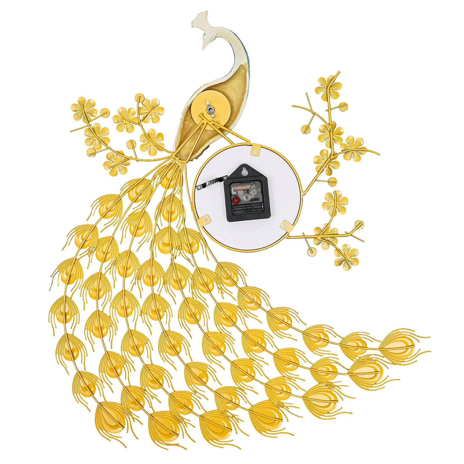 ساعة حائط طاووس ثلاثية الأبعاد ساعة معدنية كبيرة لغرفة المعيشة ديكور فني للمنزل الفاخر الحديث