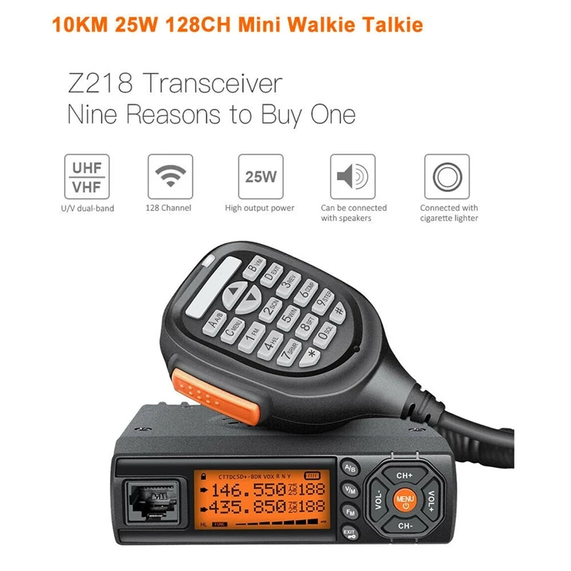 Z218 Mini Mobile Radio Car Radio 10KM 25W Dual Band VHF/UHF 136-174Mhz 400-470Mhz 128CH Mini Walkie Talkie Z218