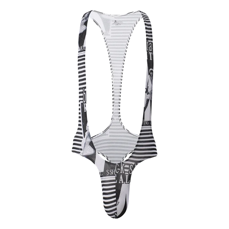 Men Undershirts Printed D-Deep V Fun Fitness Jumpsuit Breathable Sexy Bodysuit Undershirt Home Wear Leotard Underwear