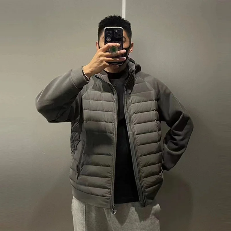 Nueva Chaqueta de Aodón ra y Cómoda con Capucha de Color Puro 2025 para Hombre, Abrigo de Aodón ro, Informal y Ve...