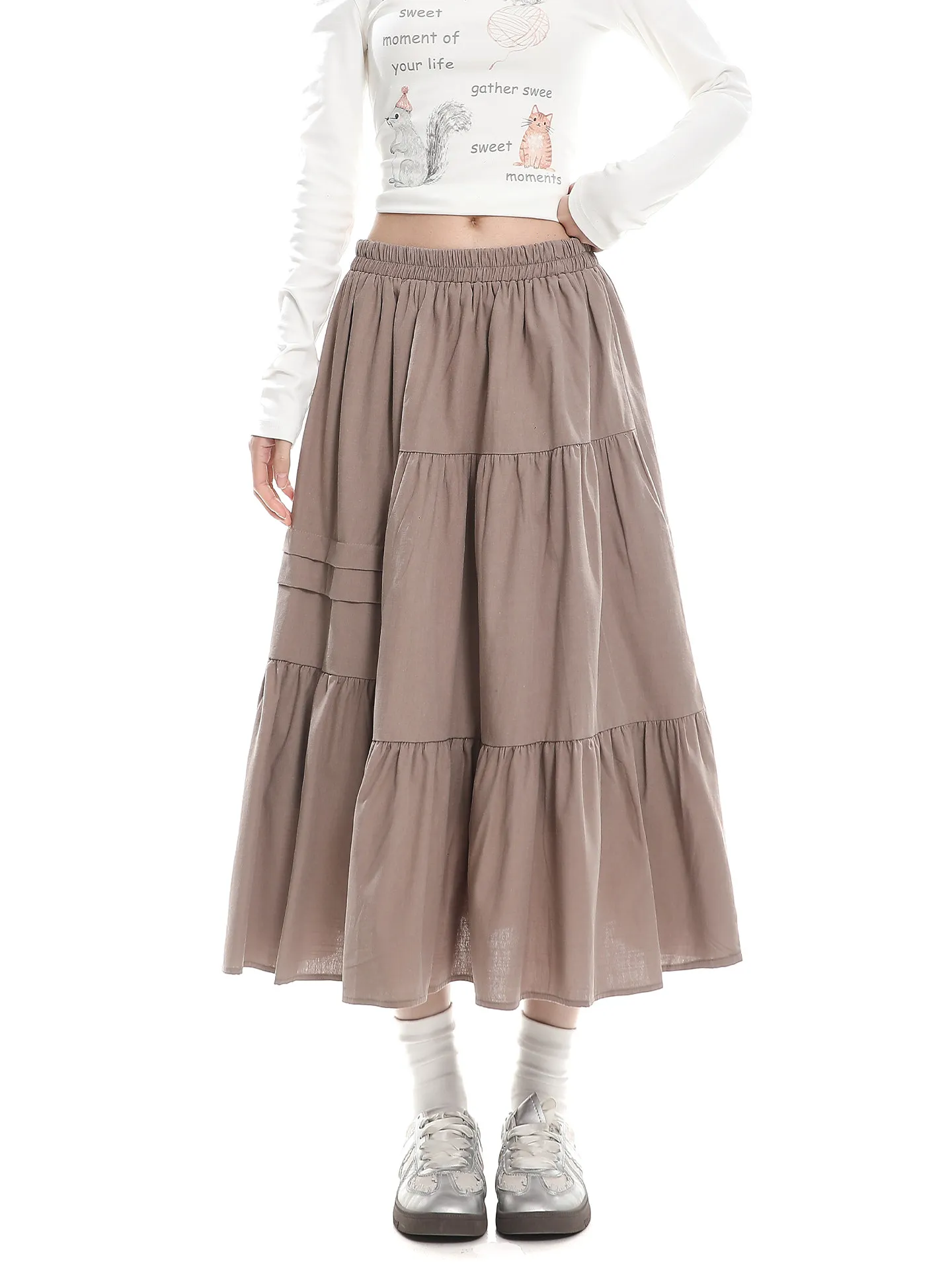 

Casual Sweet A-Line Cake Skirt Women's Midi Spring New Sle Versatile Patchwork -Maxi Skirt Korean Sle f-length Skirt