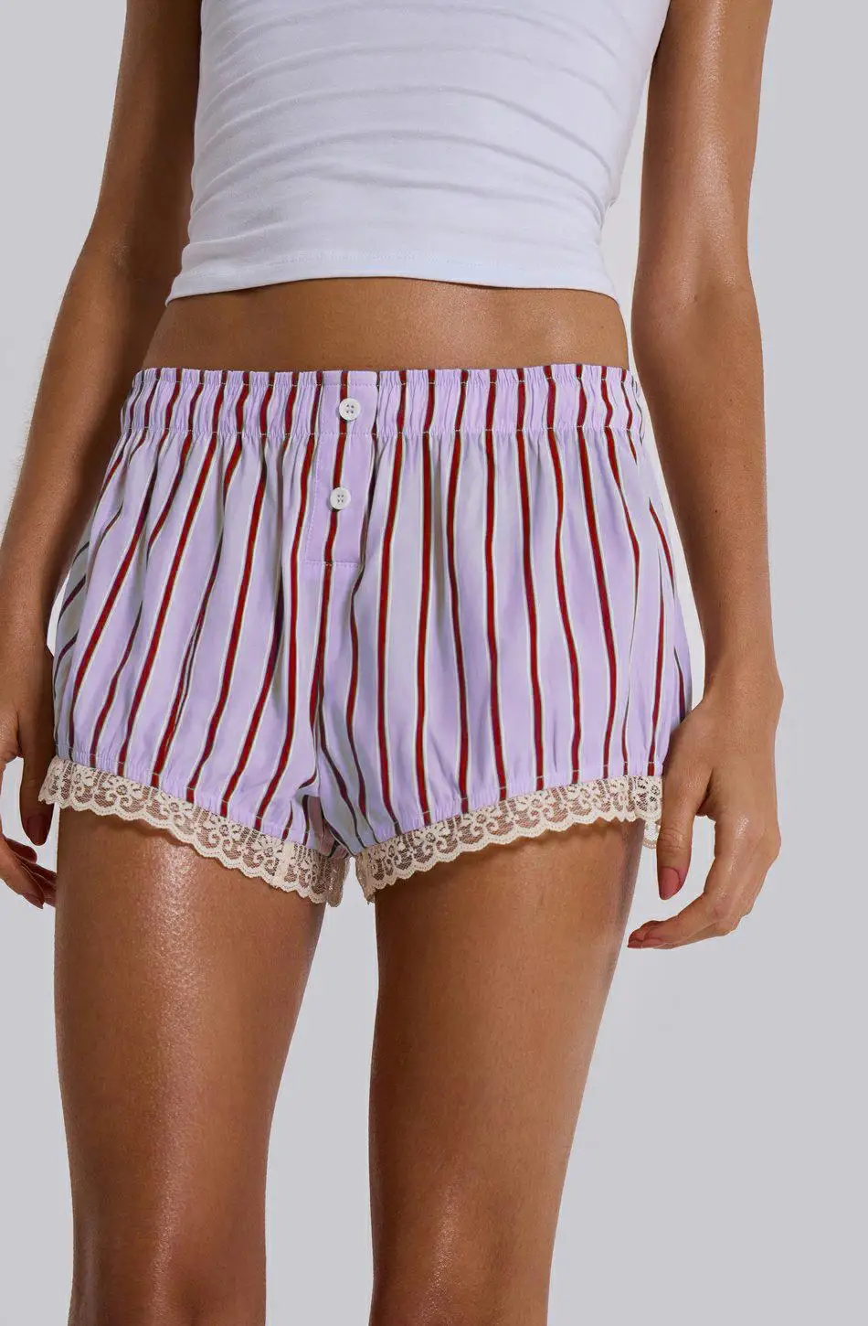 

Women'S Shirt Shorts Casual Elastic Waist Solid Color Pleated Shorts Summer Low Rise Button Up Front Sports Shorts