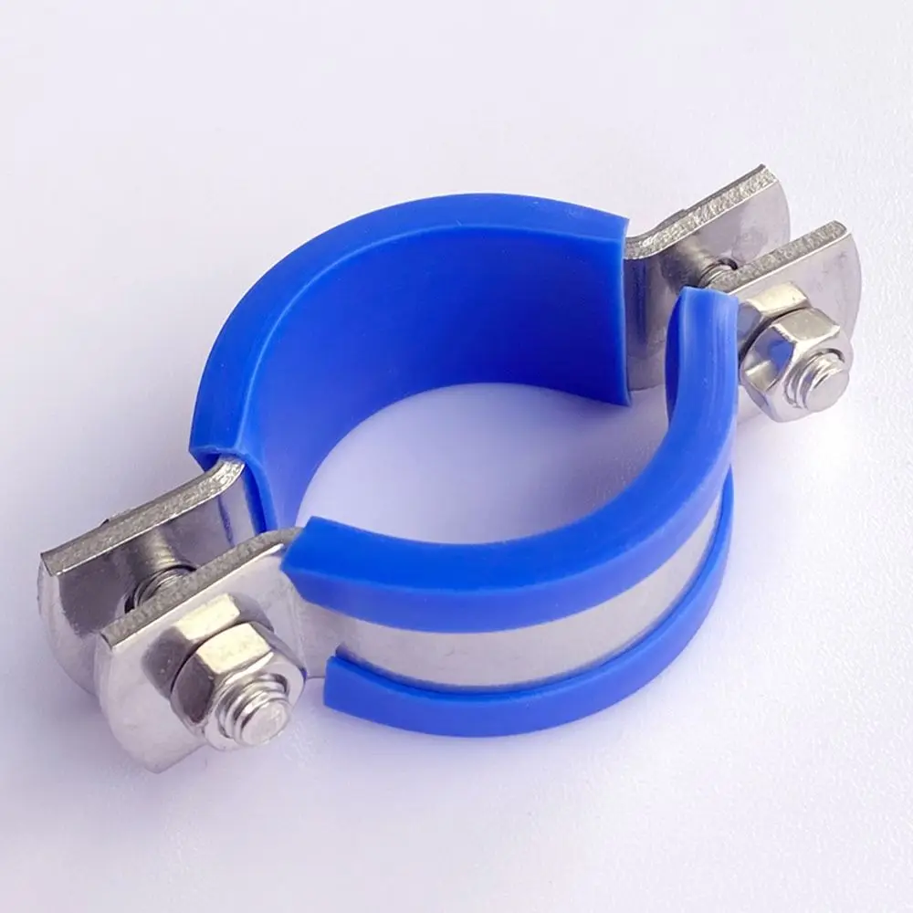 1Pcs M12-M108 Flat Pipe Support Clamp 304 Stainless Steel Thickened Flat Clamp Pipe Hanger Bracket Clamp Blue Case M6 Screws