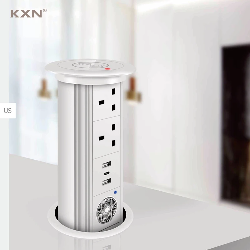 New Design UK Standard Smart Electrical Motorized Pop up Socket with Bluetooth Speaker Wireless Charging Lifting Tower Soc - Image 2