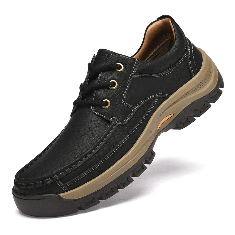 New Handmade Leather Men Shoes Outdoor Lace-Up Men Casual Shoes Fashion Men's Flat Driving Shoes Moccasins Walking Shoes