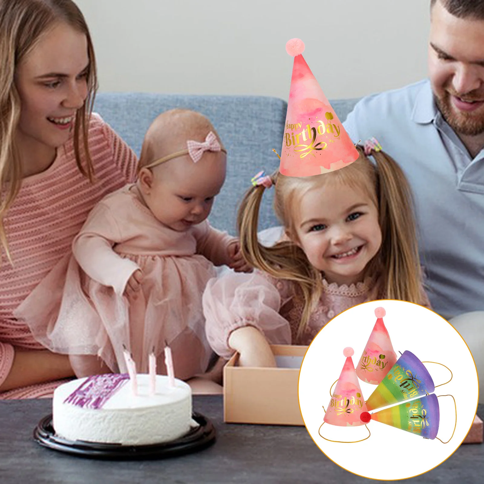 

4Pcs Birthday Party Cone Hats Colorful Paper Hats Lightweight Comfortable Birthday Celebration Caps Party Supplies