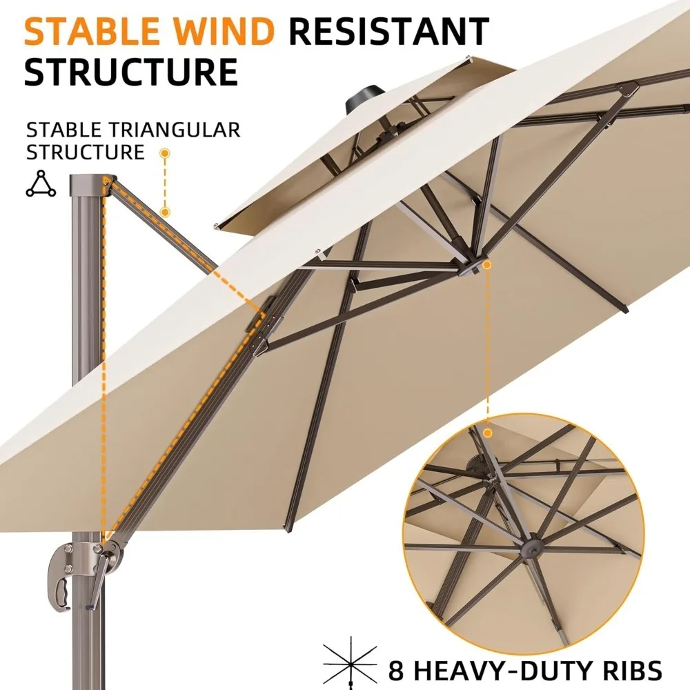 مظلة فناء خارجية مقاس 10 × 13 بوصة، مظلة ناتئ كبيرة مستطيلة الشكل شديدة التحمل 360 درجة ° مظلة دوران أوفست، مظلة ظل الشمس #2