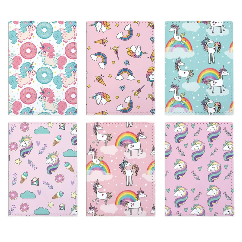 Travel Unicorn Cartoon Print Pu Waterproof Passport Cover Travel Card Holder Wallet Bag Passport Holder Travel Accessories