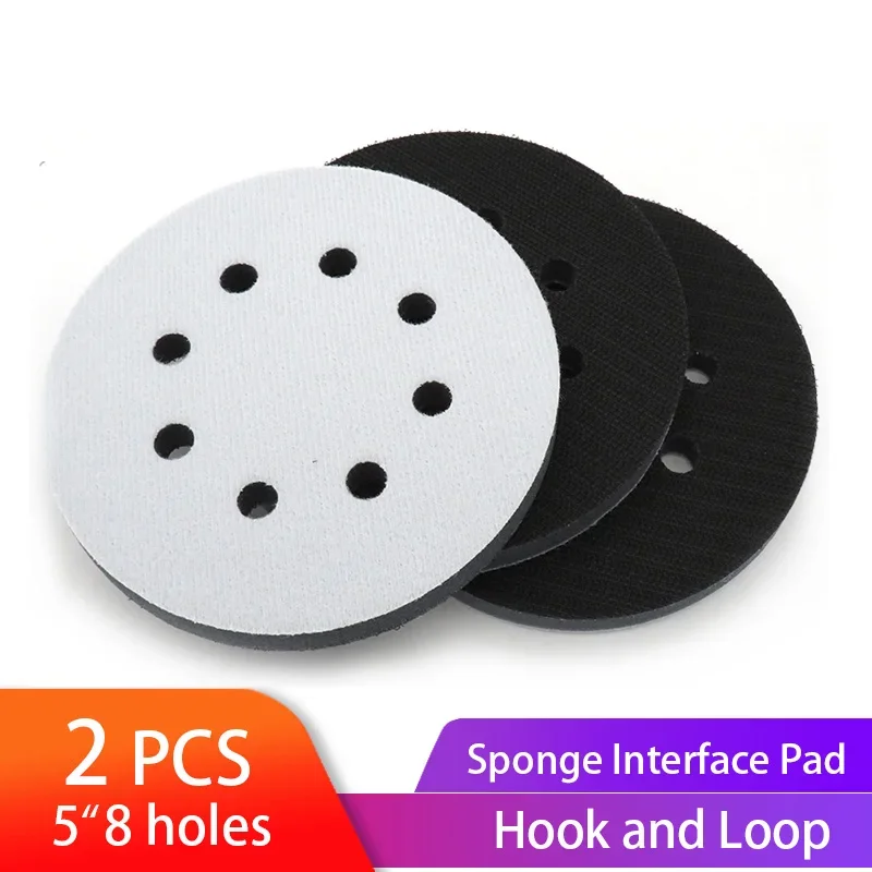 Tampone di interfaccia in spugna morbida da 2 pezzi da 5 pollici (125 mm) a 8 fori per tamponi abrasivi e tampone con gancio e anello per lucidatura e levigatura