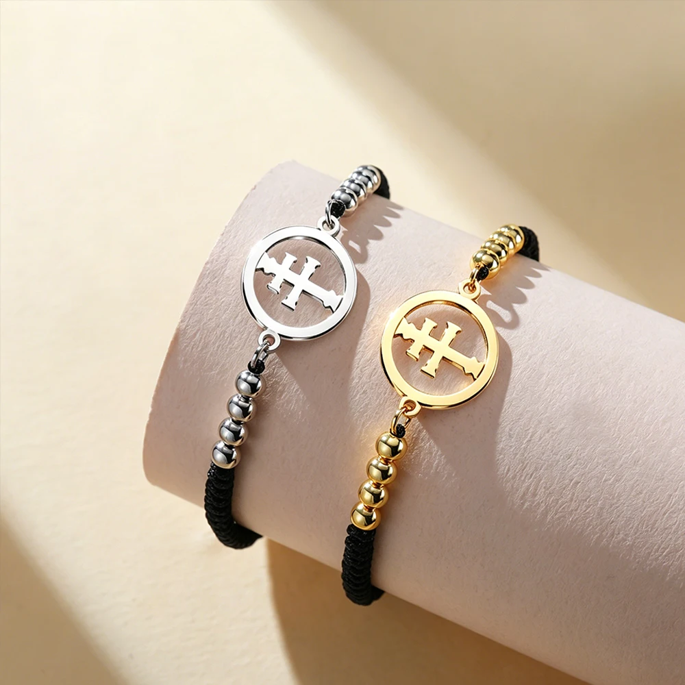 Pulsera Cruz Caravaca HIPEE de Acero Inoxidable, Amuleto para Mujeres y Hombres, Joyería Católica, Regalo