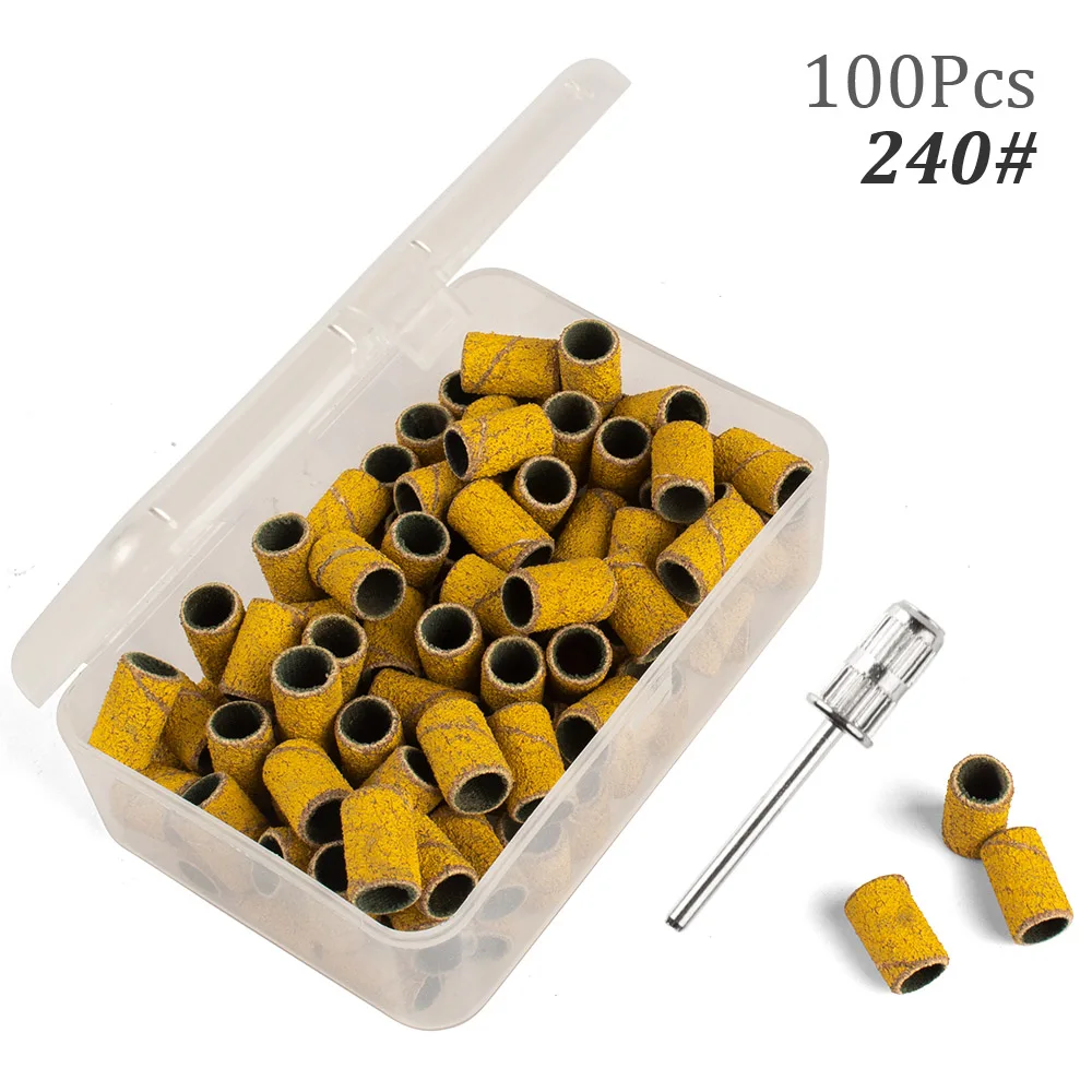 100pcs Nail Sanding Bands Nail Drill Bit Accessories for Manicure Machine Gel Polish Removing Manicure Tool 80# 120# 180# 240#