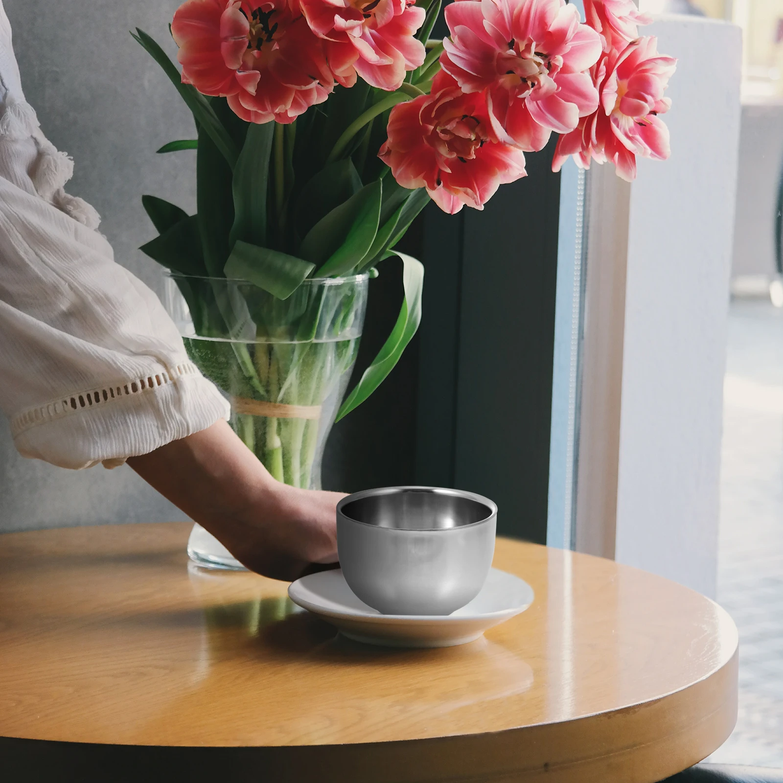 

Двухслойная стеклянная чашка для воды из нержавеющей стали, кружка для питья, любители кофе, домашний офис, ресторан, использование напитков для сока
