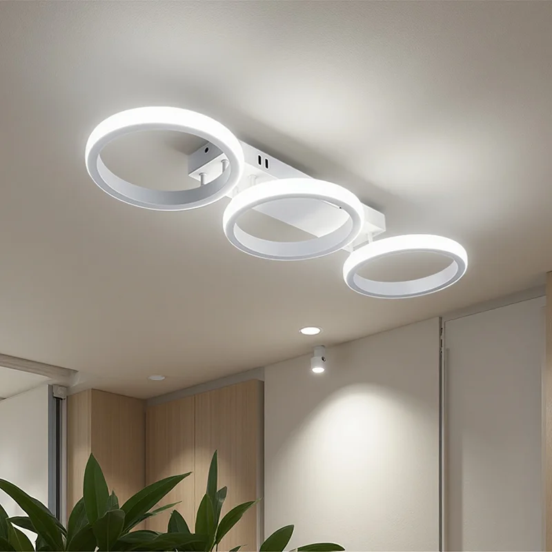 Modern Ceiling Lights 3 Rings Dimmable Chrome LED Ceiling Light Fixtures with Remote Control Close to Ceilings Lighting