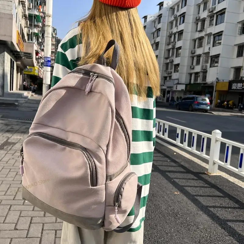 

2022 Solid Color Girls Canvas Backpack Fashion Inclined Zipper Travel Bag High Quality Cool Large Women Schoolbag Unisex Bookbag