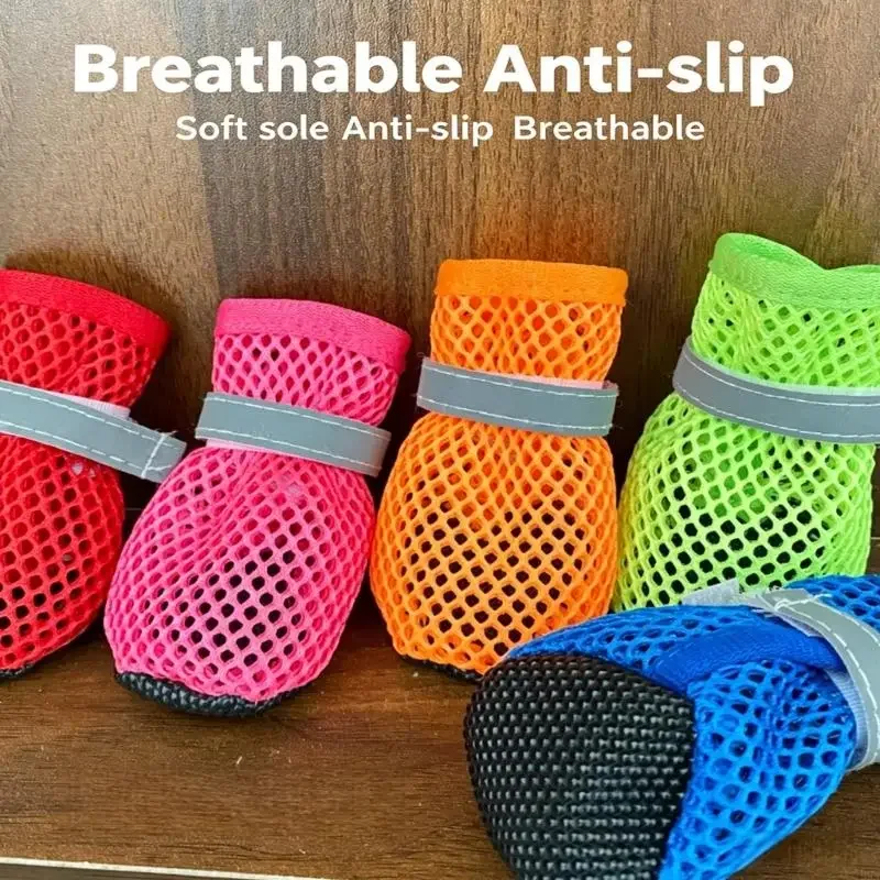 4Pcs Summer Dog Shoes Breathable Shoes For Small Dogs Boot Booties Paw Protectors Puppies Shoes Antislip Soles Cats Shoes