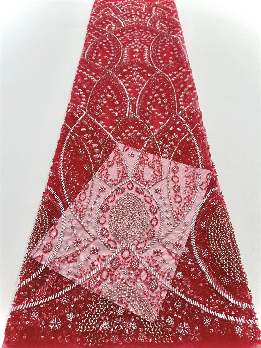 

2025 Luxury Red Beads Lace Fabric Latest Tulle Lace Fabric 2025 French Embroidered Groom African Nigeria Fabric For Sewing Women
