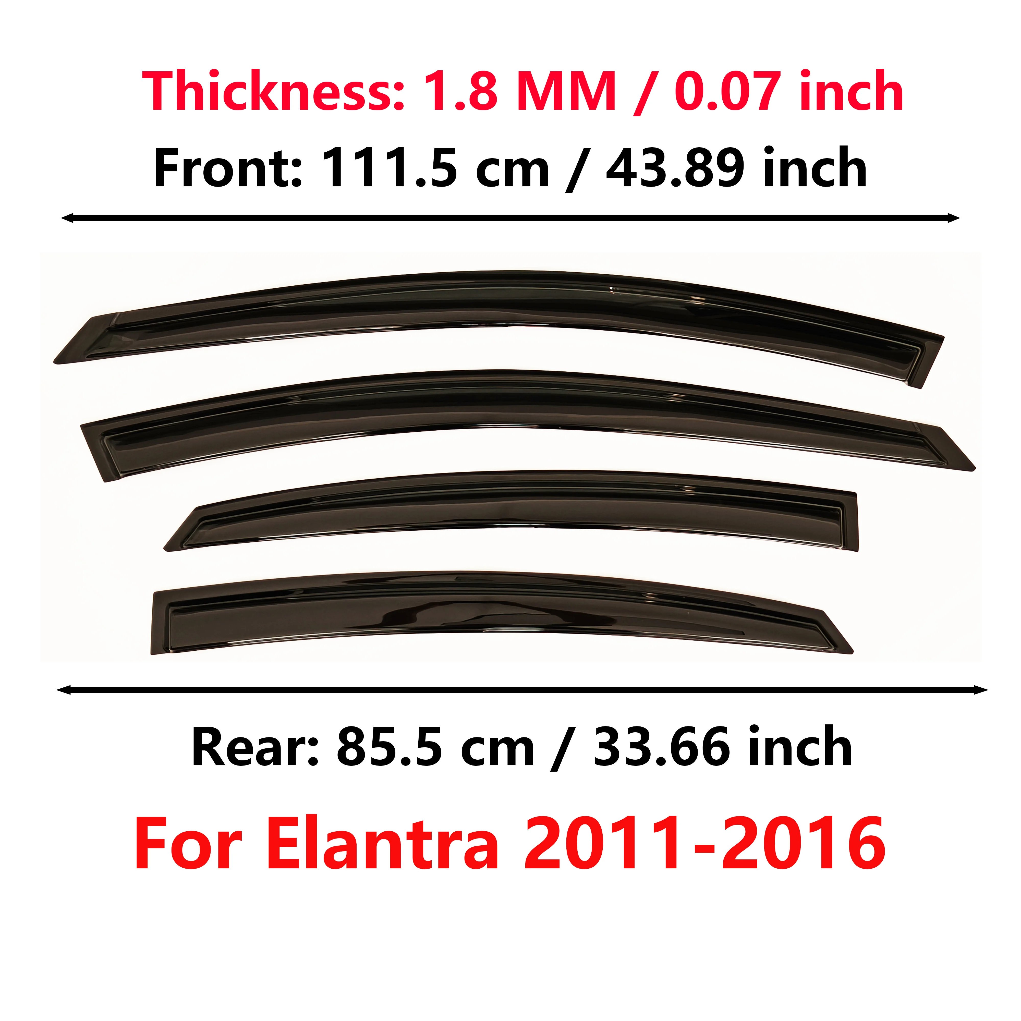 Window Visor for Hyundai Elantra 2011-2016 Sedan | 4pcs Rain Guard Wind Deflector | Car Weather Shield Accessory