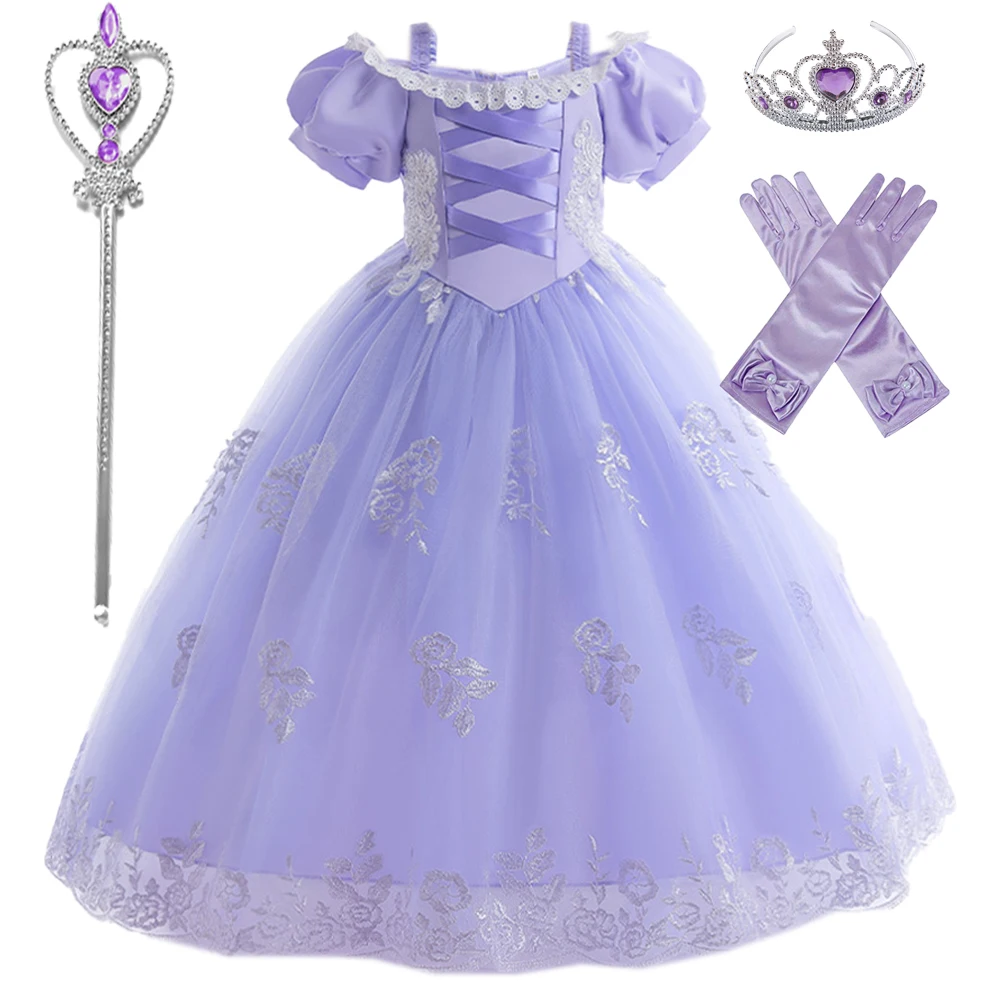 

Fancy Rapunzel Costume Princess Dress for Girls Carnival Cosplay Costumes Flower Birthday Party Dresses Halloween Kids Clothing