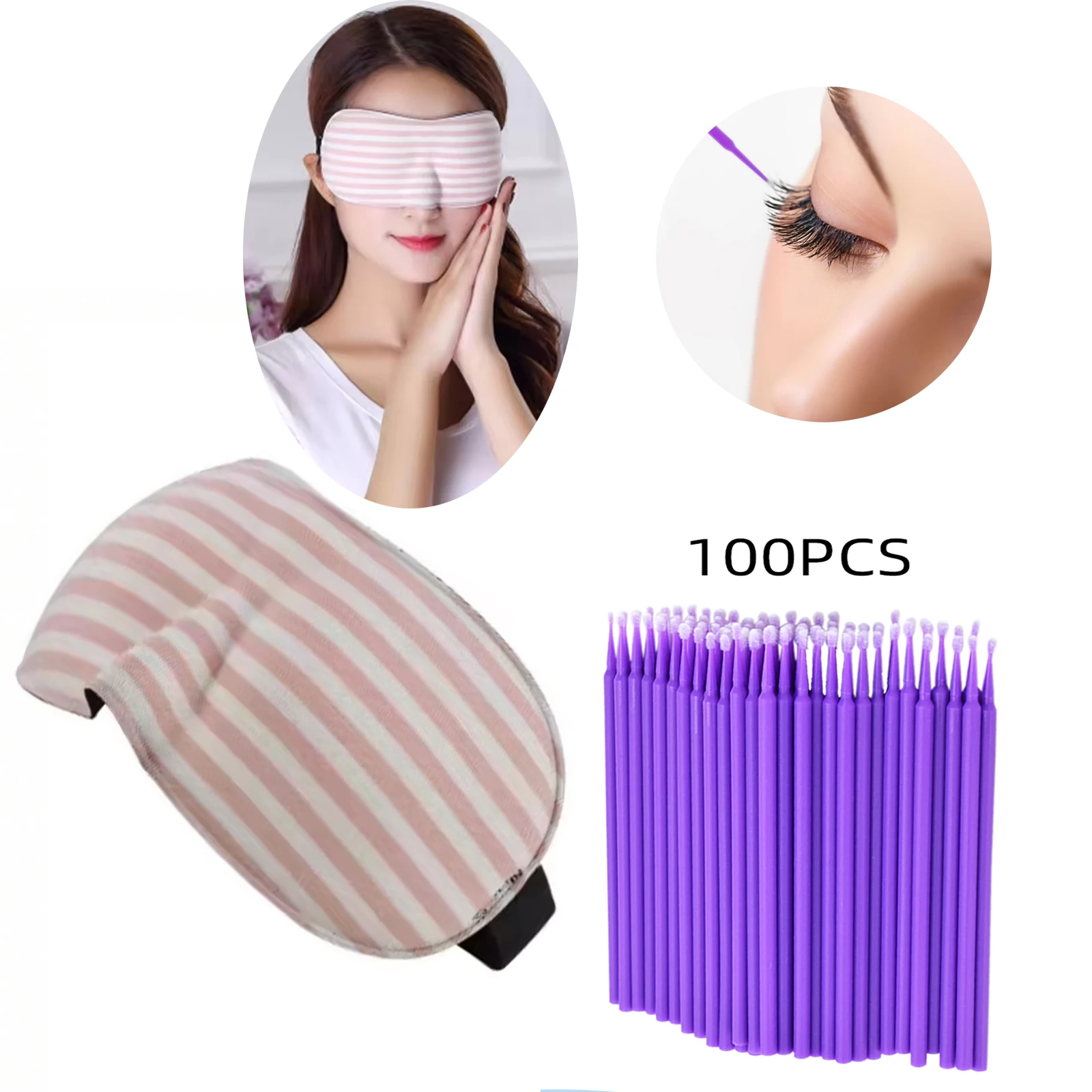 100 個まつげクリーニングブラシまつげエクステンションマイクロ綿棒まつげメイクアップクリーンリムーバーツールアイマスク眼帯付き
