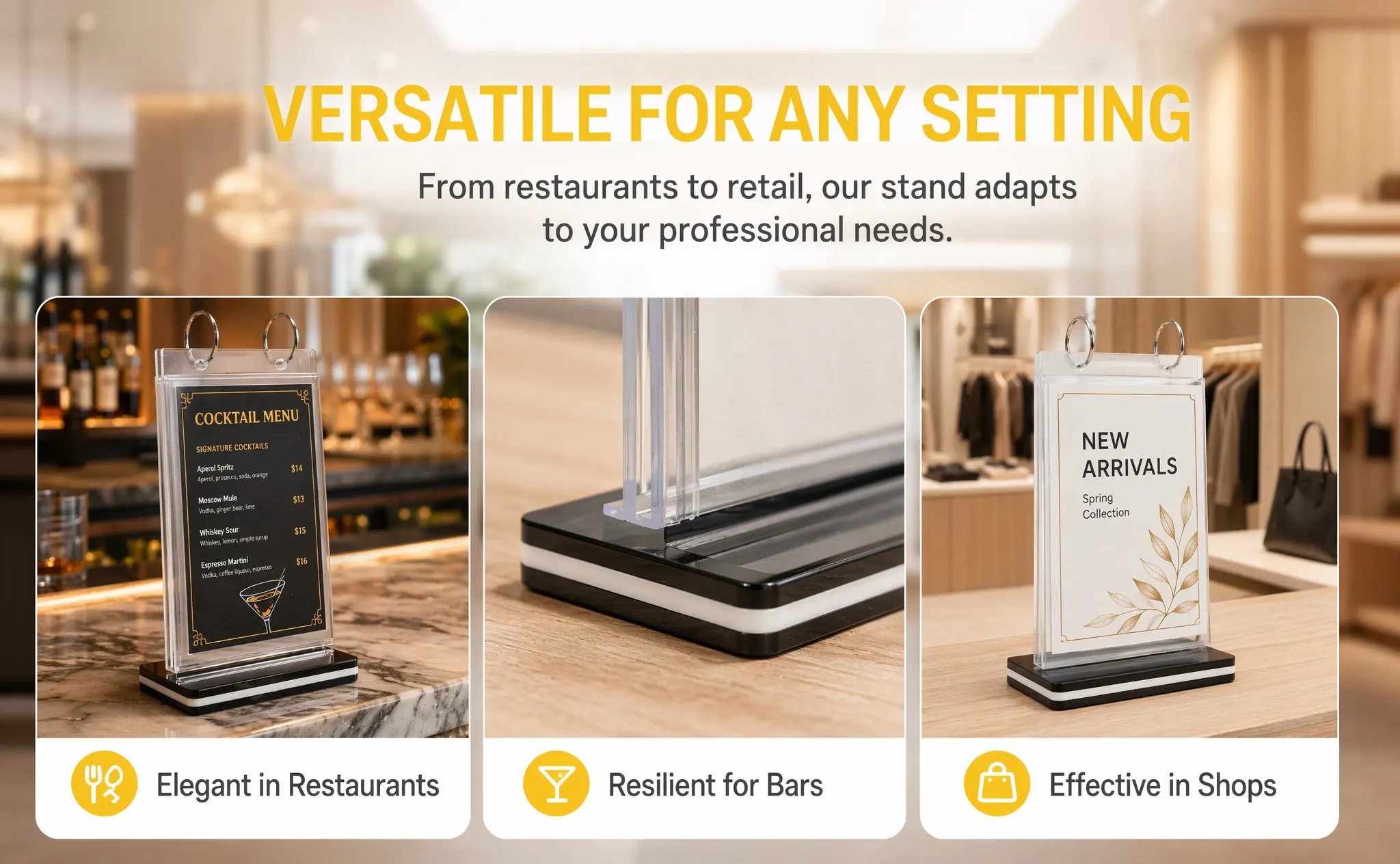 A6 Clear PVC Menu Holder Desktop Display Stand Prevents Slipping Smooth Safe Touch for Cafes Shops Exhibitions Poster Label
