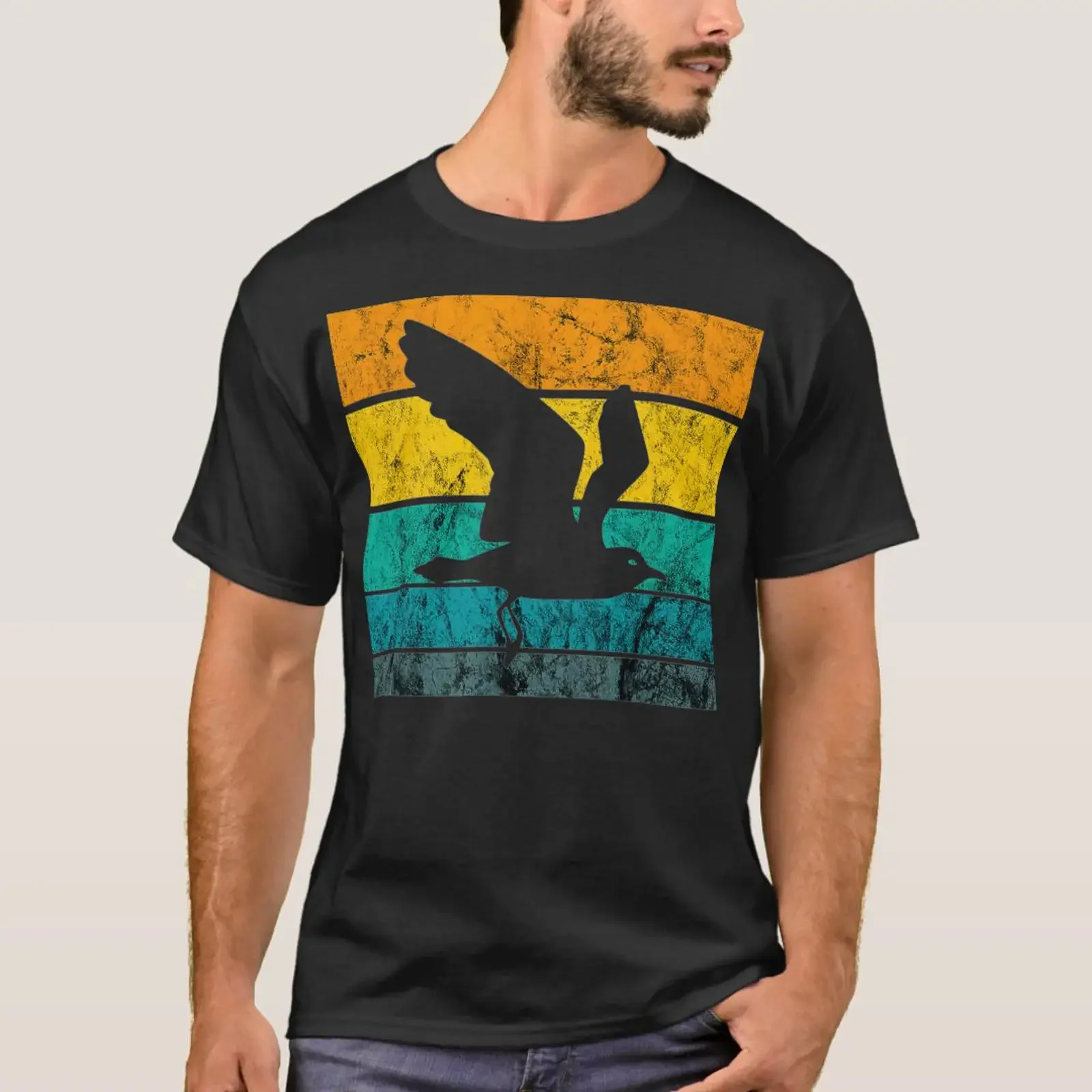 Seagull Flying Vintage Retro Harbour Albatros Beac T Shirt vintage Washed homme Breathable fashion Casual Stretched Soft
