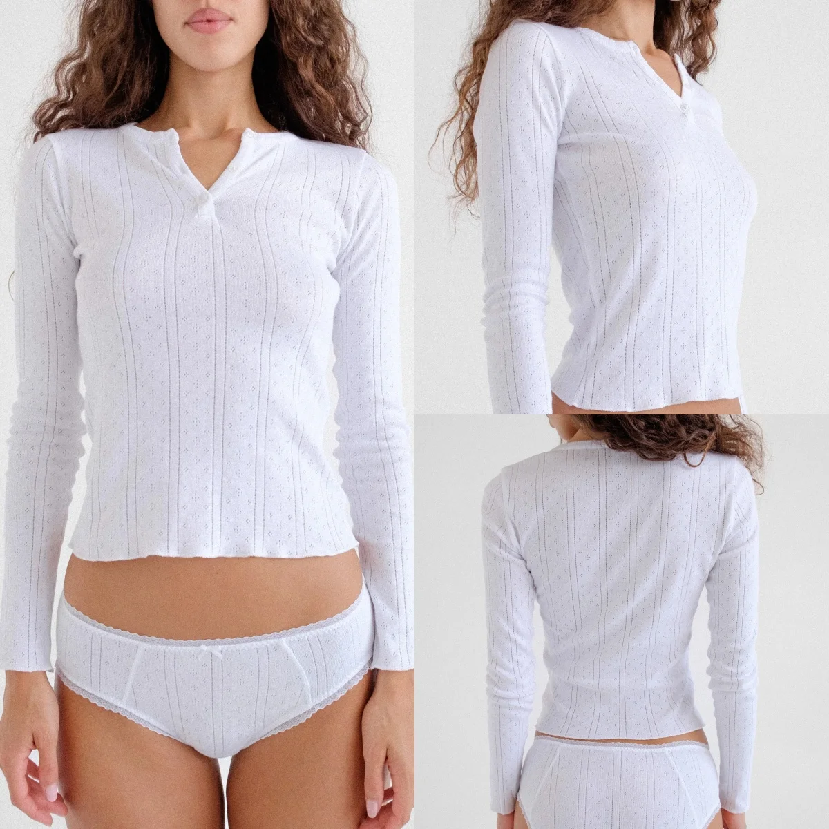 كو خمر هنري طوق الجاكار الجوف خارج الأعلى الأبيض القطن الخالص سليم صالح الخامس الرقبة طويلة الأكمام الخريف/الشتاء ملابس منزلية غير رسمية محبوك قميص مع زر تصميم في طبقات العنق قميص داخلي