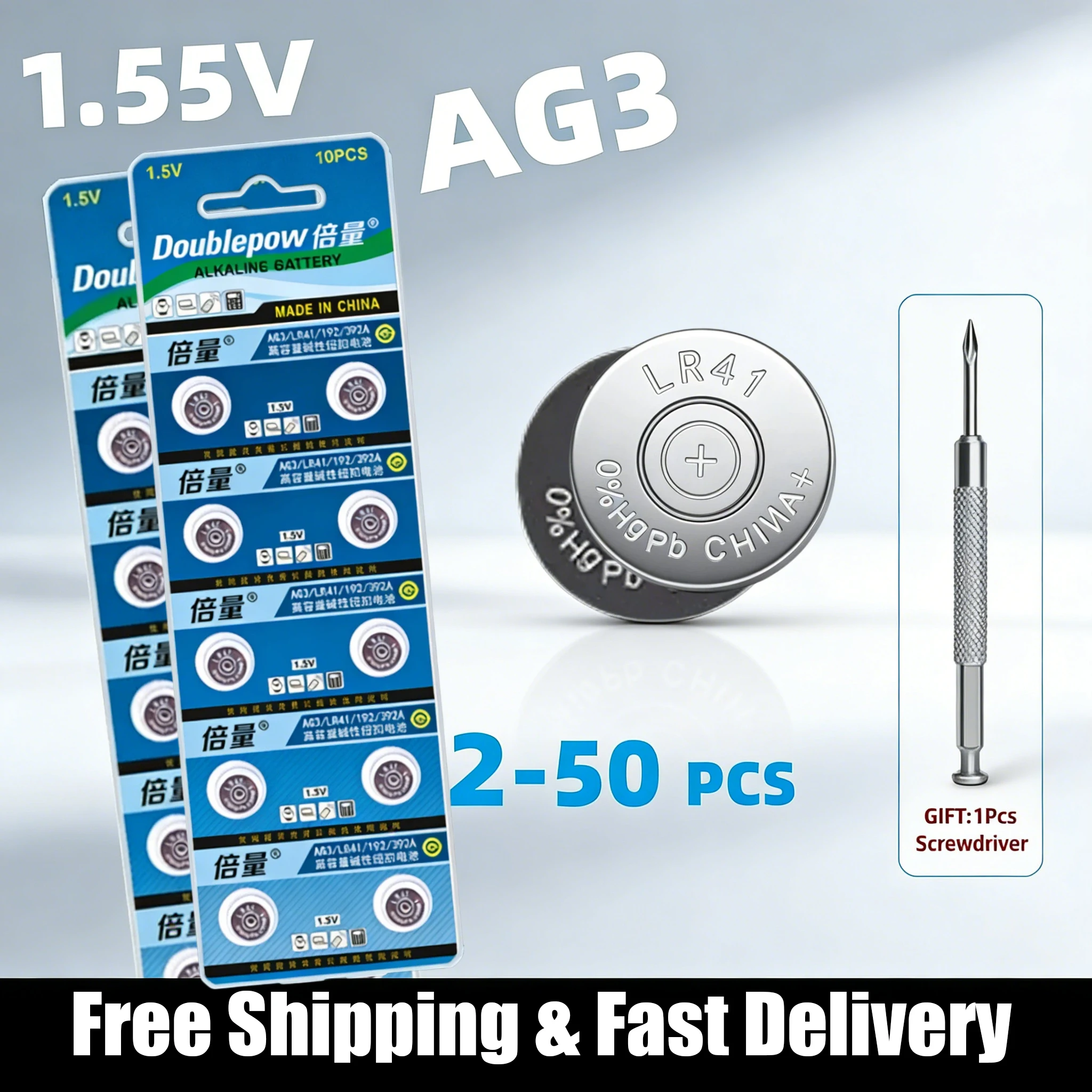 

Doublepow AG3 LR41 392 192 1.5V Alkaline Button Cell Battery Pack 2-50PCS L736 384 for Medical Thermometer Watch Toy