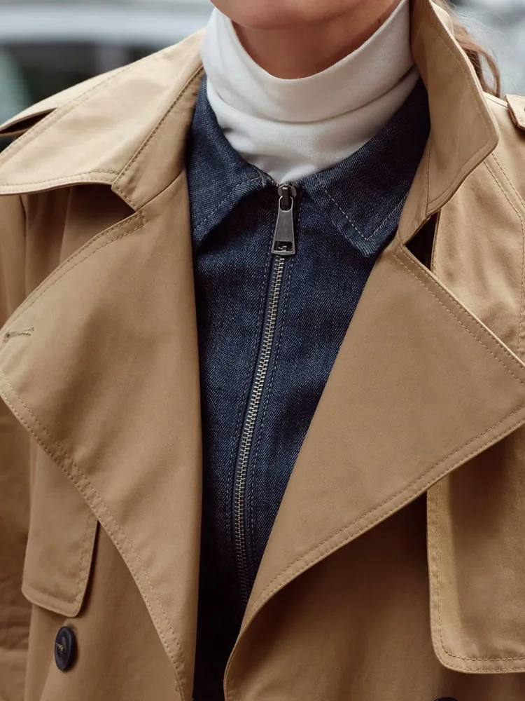 

Classic Long Sve Double-Breasted Slimming Coat with Belt for Women New Arrival Autumn Season Commute Sle Long Coat