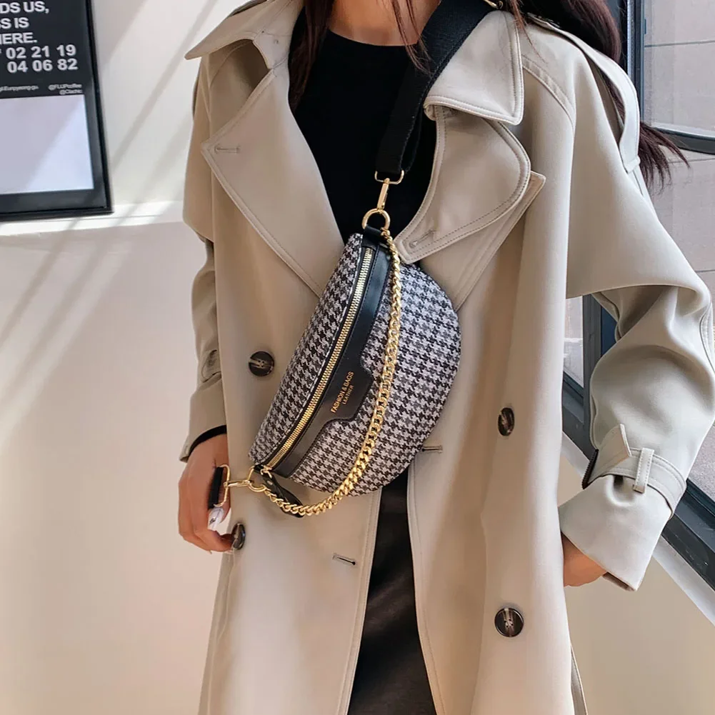 Vintage Chest Bag for Women Chain Crossbody Bag Waist Fanny Pack PU Leather Banana Bag Travel Shopping Sling Shoulder Bum Bag