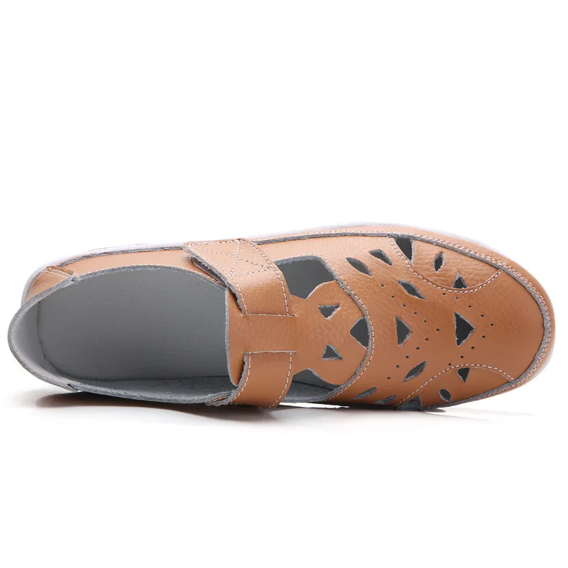 WOIZGIC Women's Female Lades Genuine Leather Shoes Flats Sandals Slip On Summer Cool Outsize Beach Soft Moccasin Plus Size 41 42