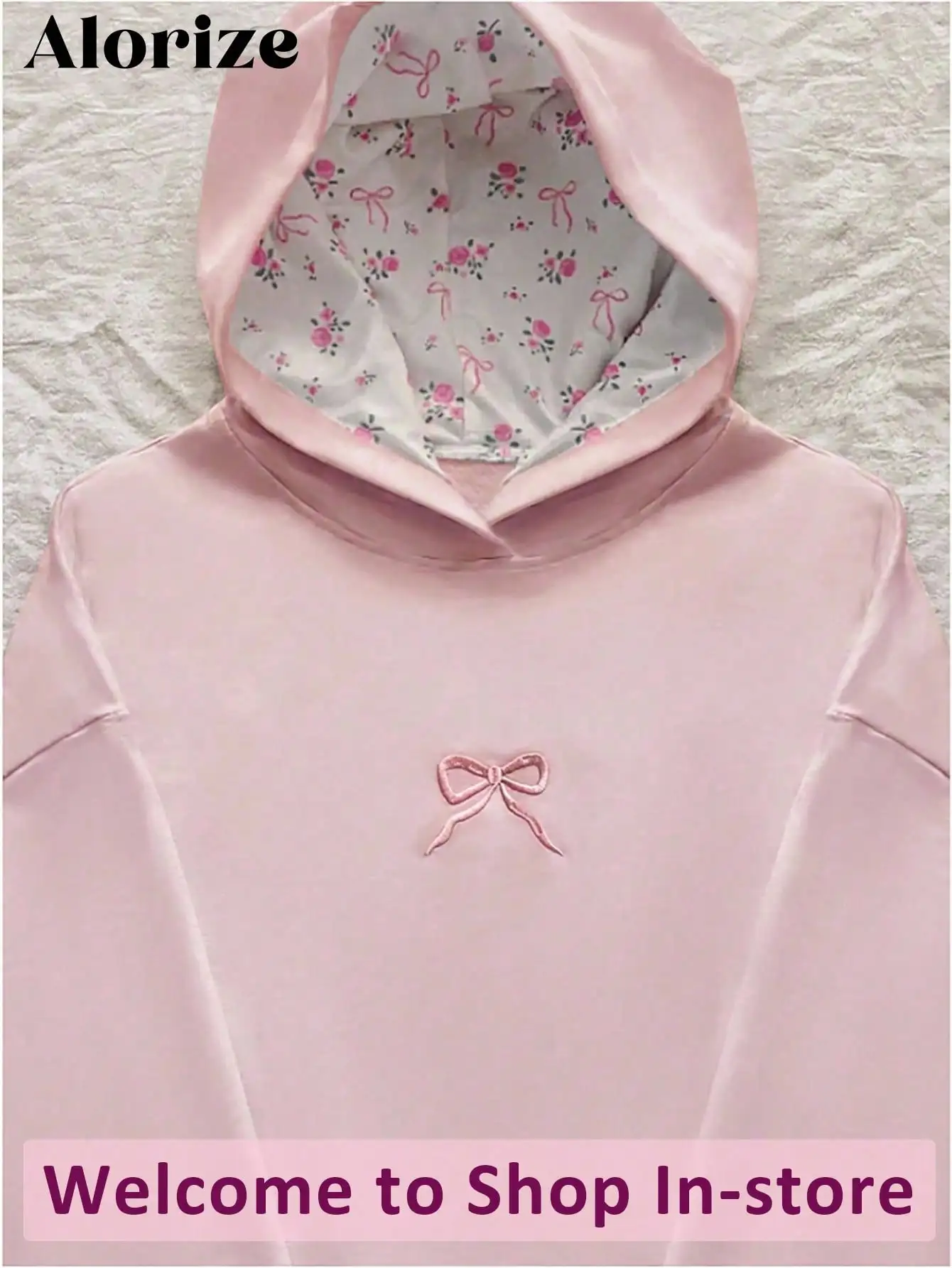 

Pink Embroidered Bow Hoodie for Girls - Floral Lined Casual Sweatshirt