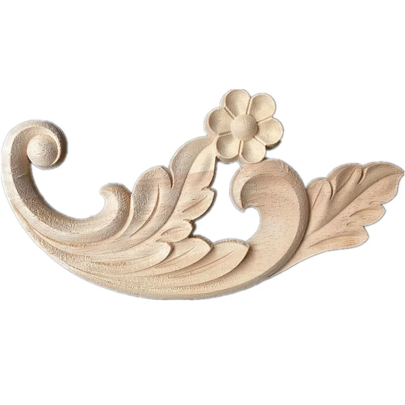 20cm Woodcarving Decal Wood Carved Wooden Crafts Corner Appliques Frame Wall Door Furniture Decorative Home Bedroom Furniture