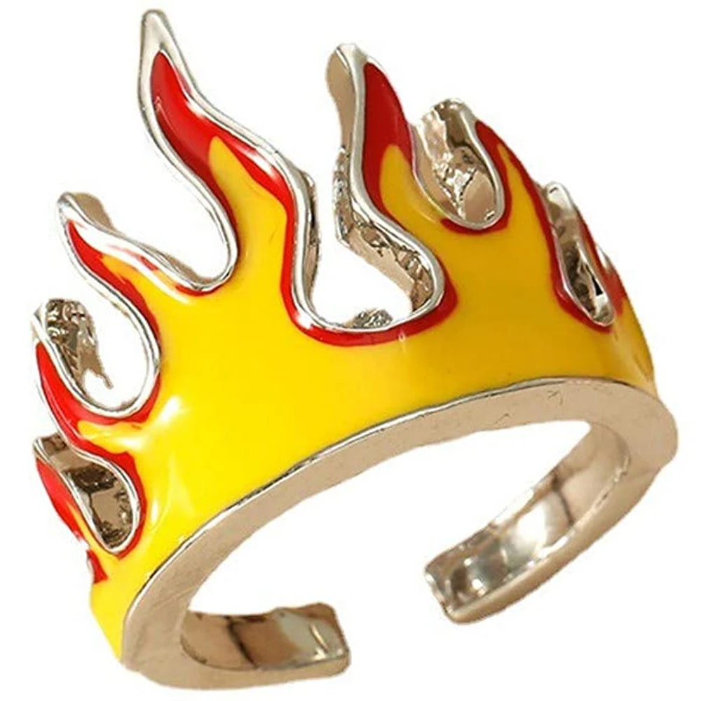 Fire Flame Ring Opening Adjustable Size Blaze Crown Finger Band for Women Finger Rings Men Hiphop Punk Party Jewelry Gifts