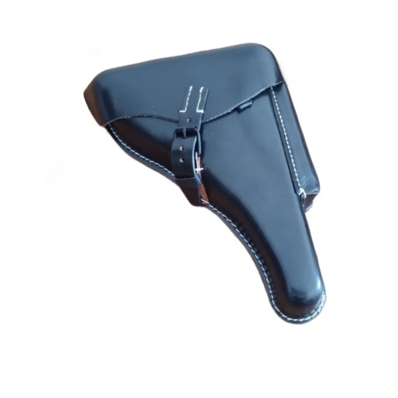 

WWII WW2 German P08 Luger Pistoll Holster - Black Leather Reproduction Sidearm Carry Case for Collectors Historical Reenactment