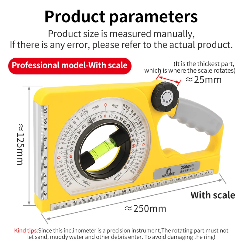 LUXIANZI Multifunctional Slope Ruler Declinometer Magnetic Slope Protractor Level Bubble Inclinometer Measurement Tilting Tool