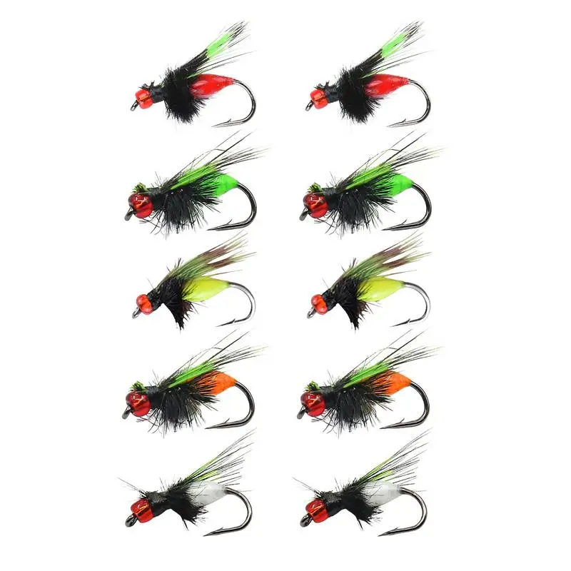 Fly Fishing Lures 10pcs Fluorescent 3D Trout Fly Dry Topwater Fishing Lures Animated Saltwater Fishing Fly Kit For Bass Trout