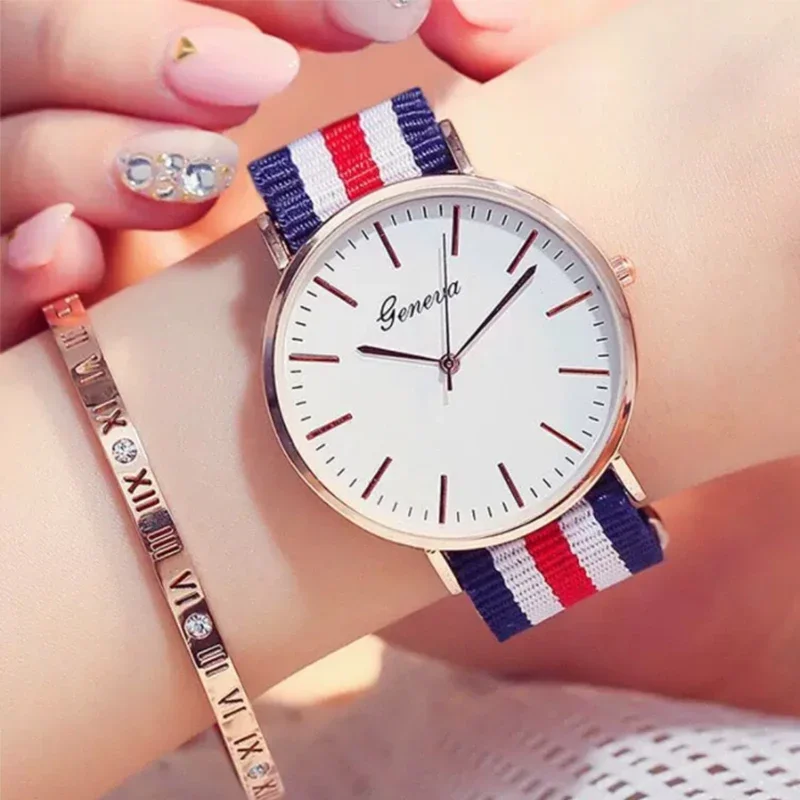 Luxury Simple Women Watches Top Brand Stripe Nylon Band Analog Quartz Wristwatch for Woman Fashion Ladies Watch Gift Reloj Mujer