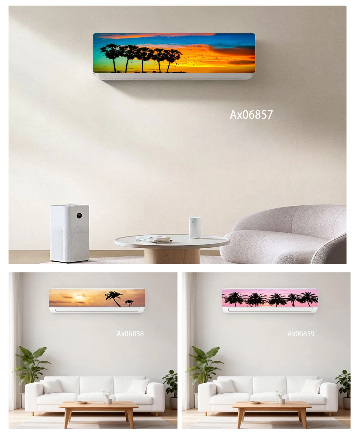 Simple Minimal Sunset Palm Tree Silhouette Air Conditioner Sticker Art Mural Self-adhesive Wrap Wallpaper Ornamental Stickers
