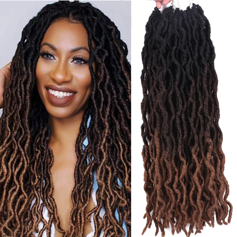 Goddess Nu Locs Soft Curly Faux Locs Crochet Hair Braids 18inch Synthetic Ombre Dreads Dreadlocks For Black Woman Extension