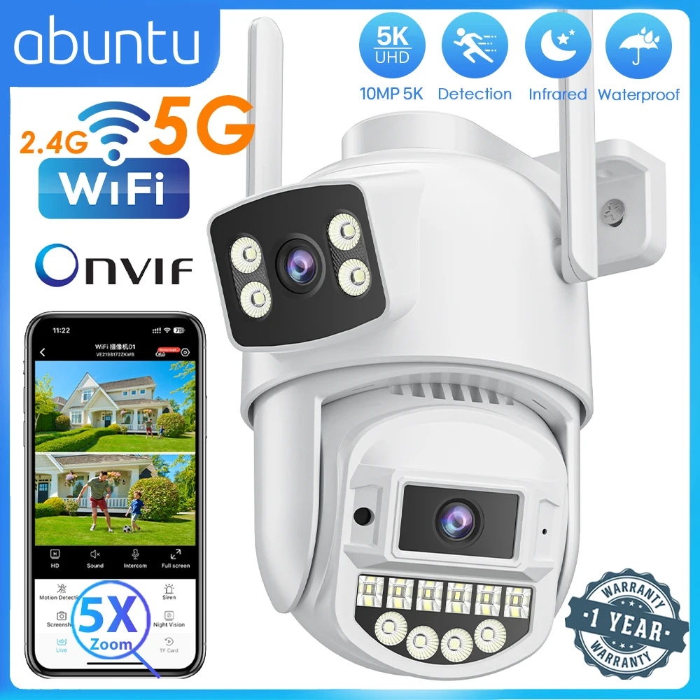 5GHZ/2.4GHZ Wifi Camera 10MP 5K UHD Outdoor Surveillance Camera Dual Lens 5X Digital Zoom 8MP 4K Night Vision CCTV Security CAM