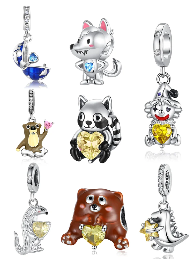 Clown Dinosaur Wolf Pangolin Bear Raccoon Gopher Silver Plated For Charms Silver Plated Original Bracelet for Jewelry Making